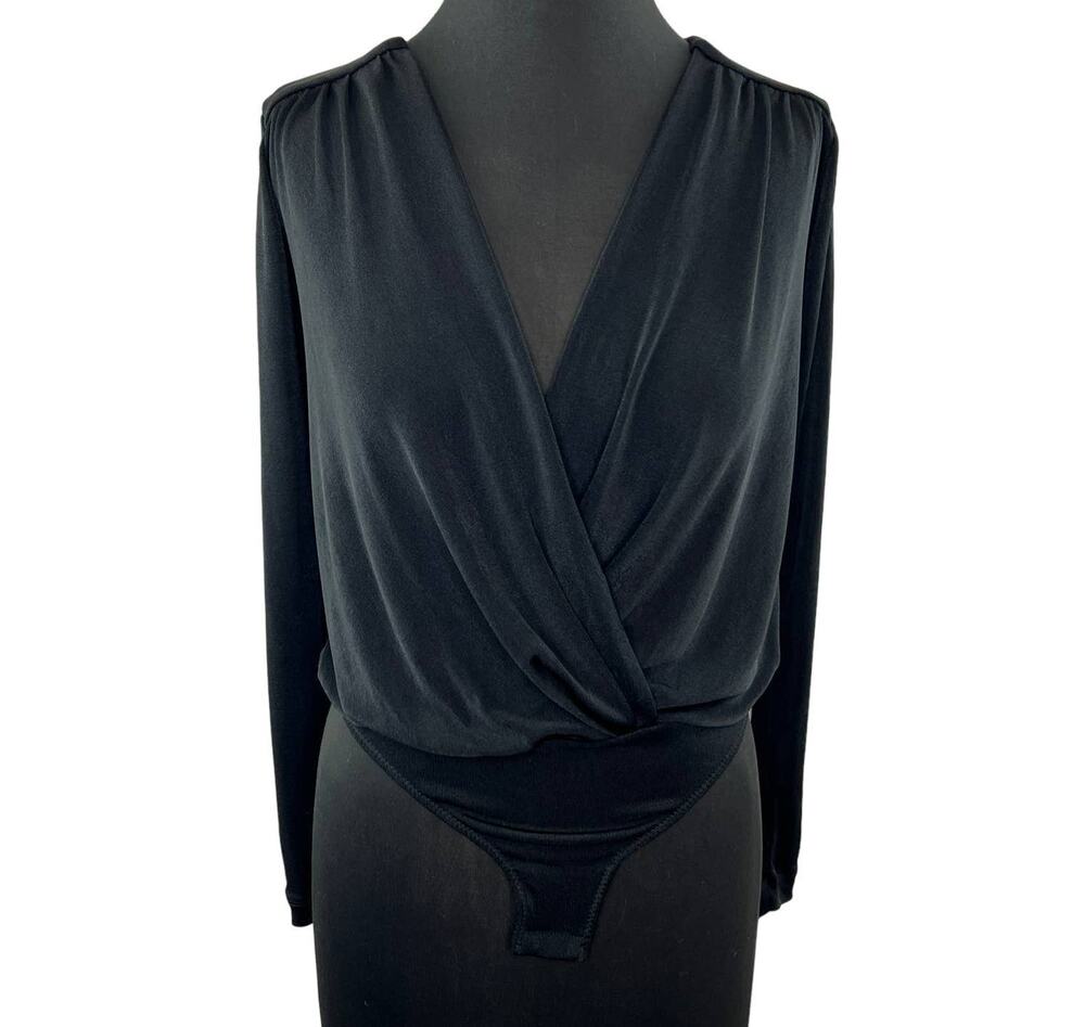 Free People Intimately Turnt Bodysuit Black Surplice Long Sleeve One Piece XS